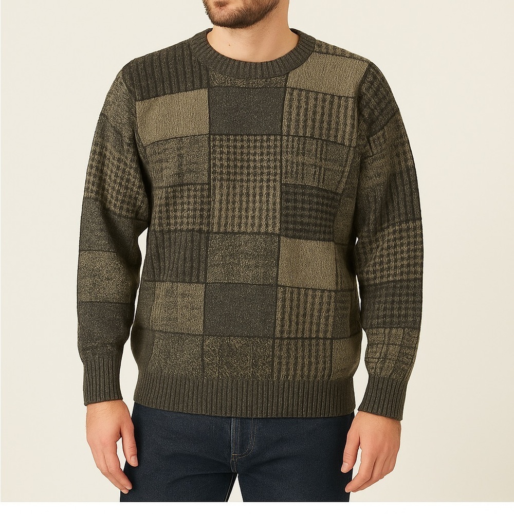 VTG 90s Maglificio Florence men’s XXL Patchwork Wool Blend Sweater Italy Made